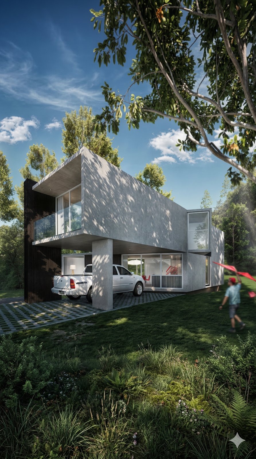 Vivienda en hormigón a la vista con segundo piso en voladizo